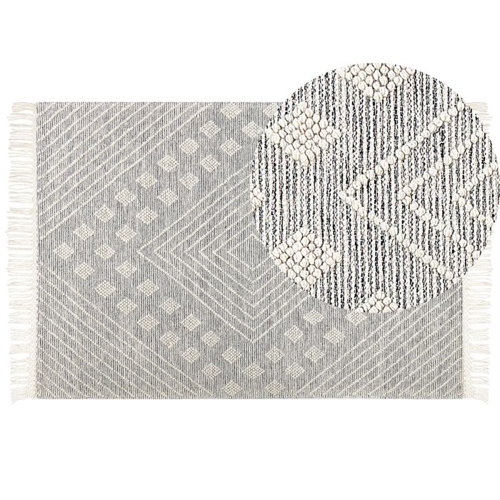 Wool Area Rug 160x230cm Grey and White