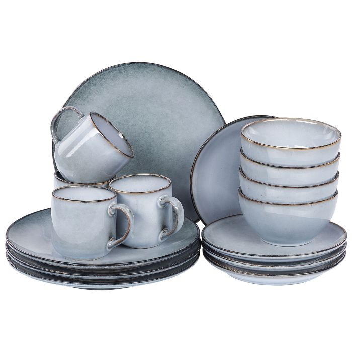 Set of 16 Stoneware Dinnerware Light Blue JUNIPER