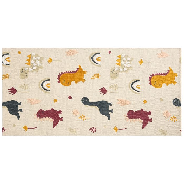 Cotton Kids Rug Dinosaurs Print 80x150cm Multicolour