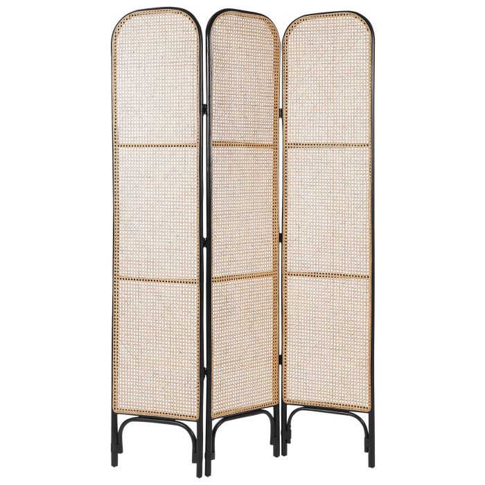 Folding Rattan 3 Panel Room Divider 105 x 180 cm Natural and Black POTENZA