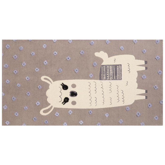 Cotton Kids Rug Llama Print 80x150cm Brown