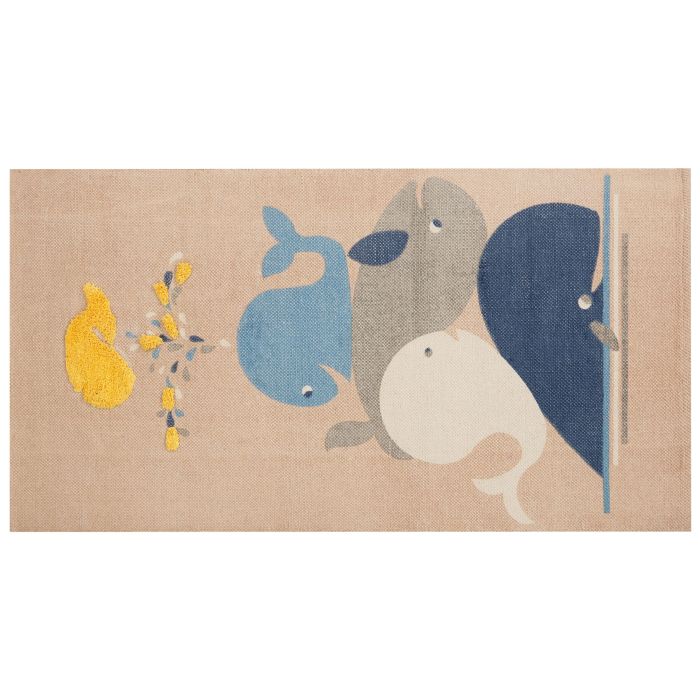 Cotton Kids Rug Whales Print 80x150cm Beige