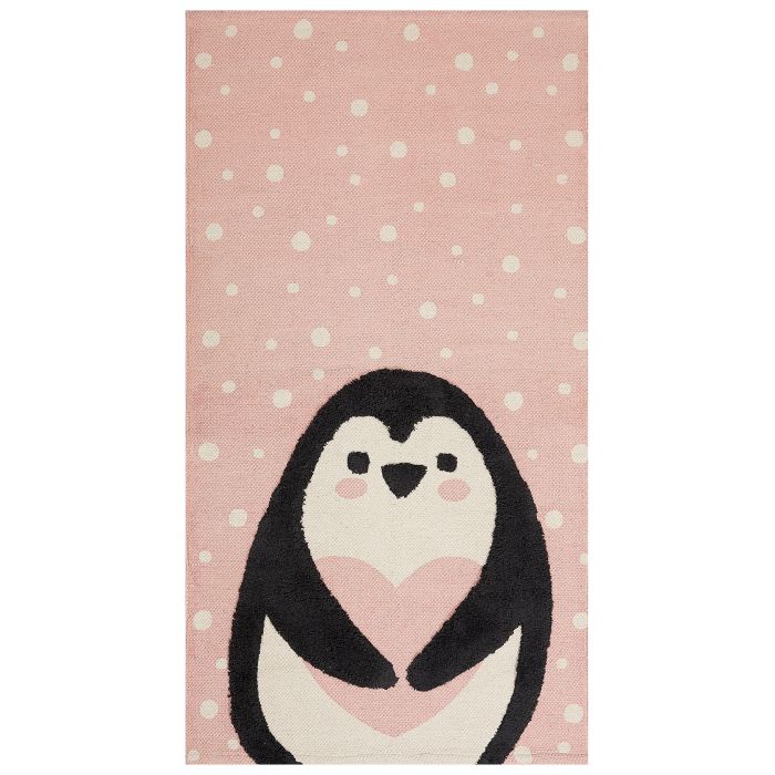 Cotton Kids Rug Penguin Print 80x150cm Pink