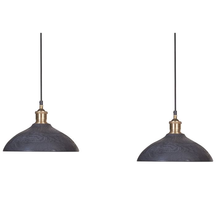 2 Light Mango Wood Pendant Lamp Black CHEYYAR