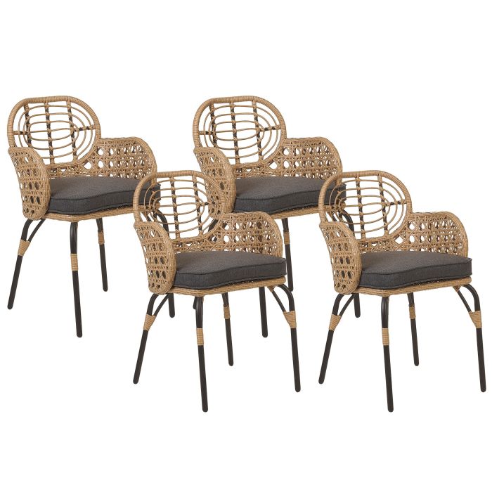 Set of 4 PE Rattan Chairs with Cushions Natural PRATELLO