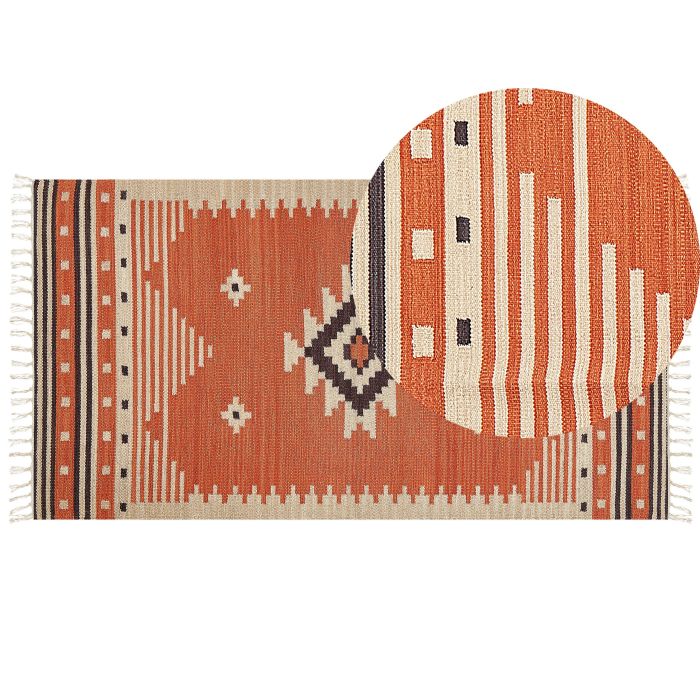 Cotton Kilim Area Rug 80x150cm Orange