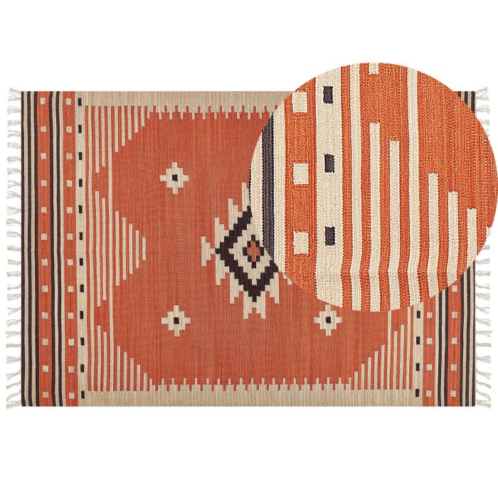 Cotton Kilim Area Rug 160x230cm Orange