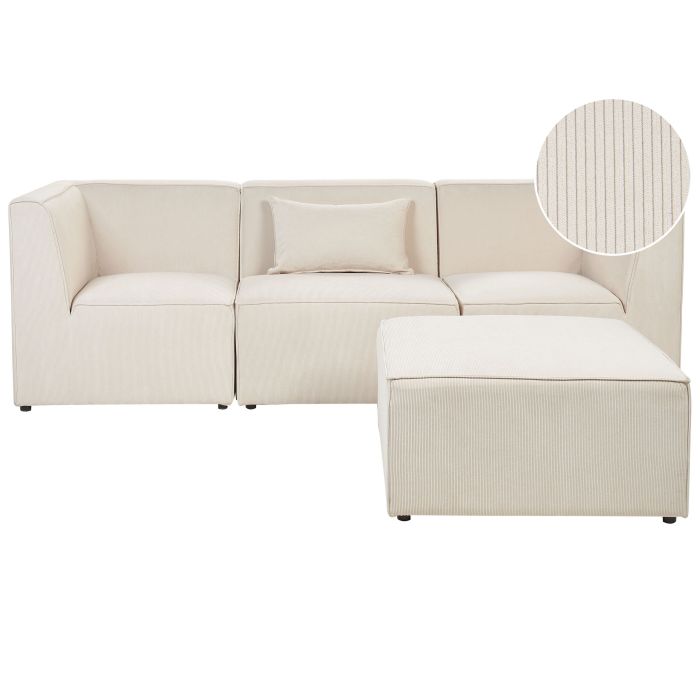 3 Seater Modular Jumbo Cord Sofa with Ottoman Beige LEMVIG