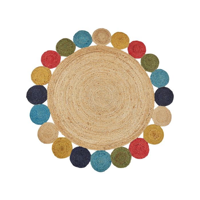 Round Jute Area Rug 140cm Multicolour