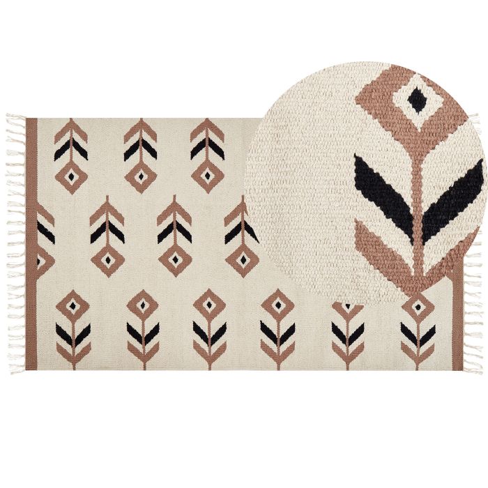 Cotton Kilim Area Rug 80x150cm Beige and Black