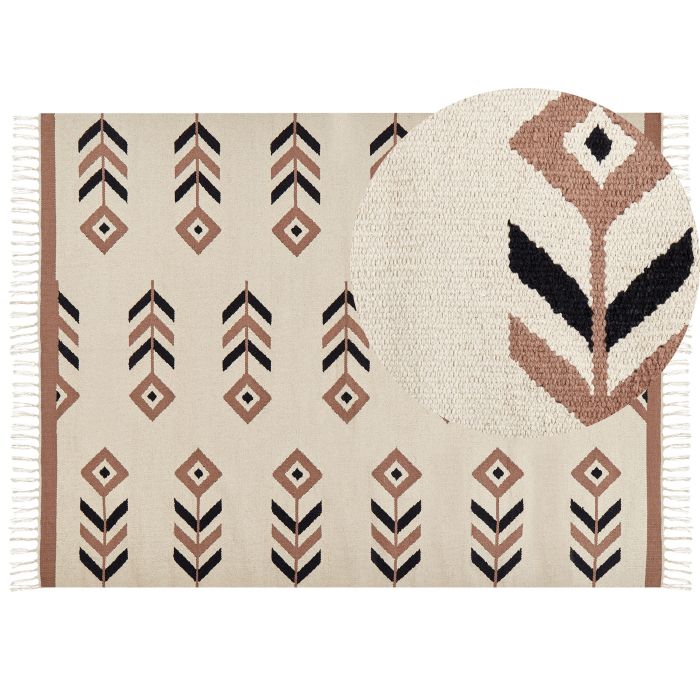 Cotton Kilim Area Rug 160x230cm Beige and Black