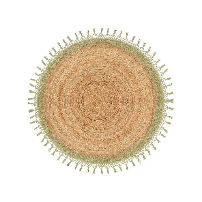 Round Jute Area Rug 140cm Beige and Green