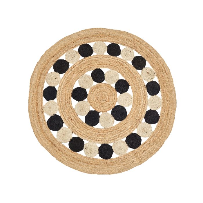 Round Jute Area Rug 140cm Beige and Black