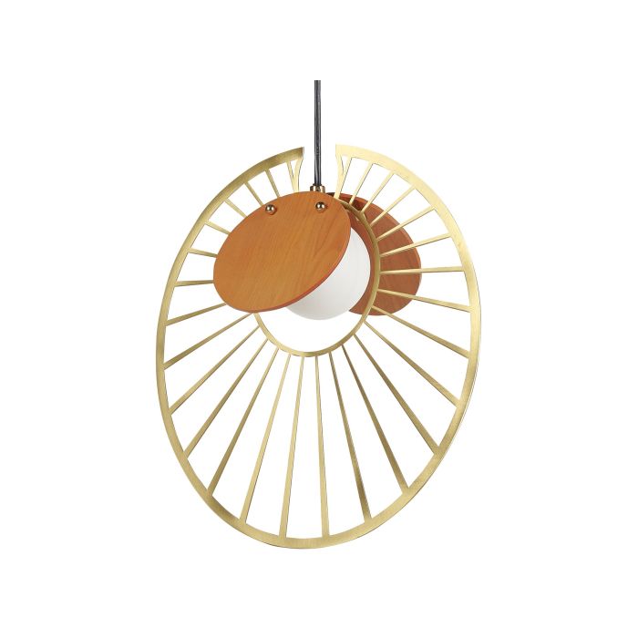 Metal Pendant Lamp Gold with Light Wood BARGO