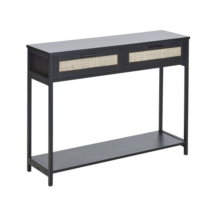 Rattan 2 Drawer Console Table Black OPOCO