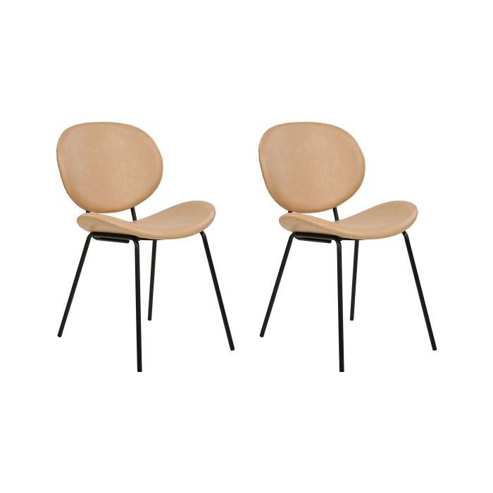 Set of 2 Faux Leather Dining Chairs Sand Beige LUANA