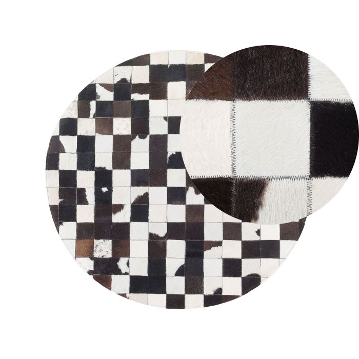Round Cowhide Area Rug 140cm Black and White