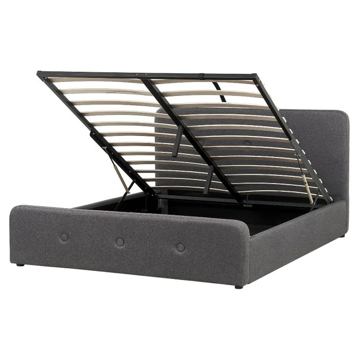 Fabric EU King Size Ottoman Bed Dark Grey RENNES II