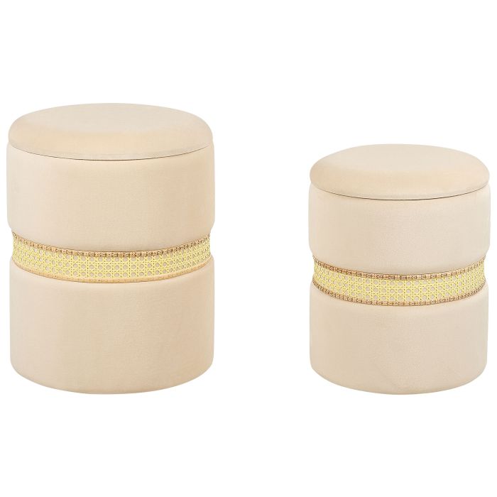 Set of 2 Velvet Storage Pouffes Beige MEDFORD