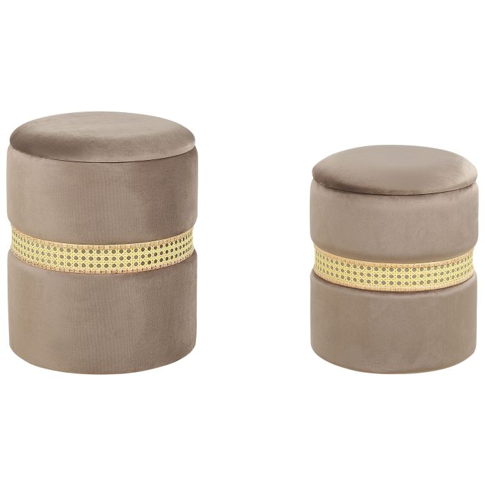 Set of 2 Velvet Storage Pouffes Taupe MEDFORD