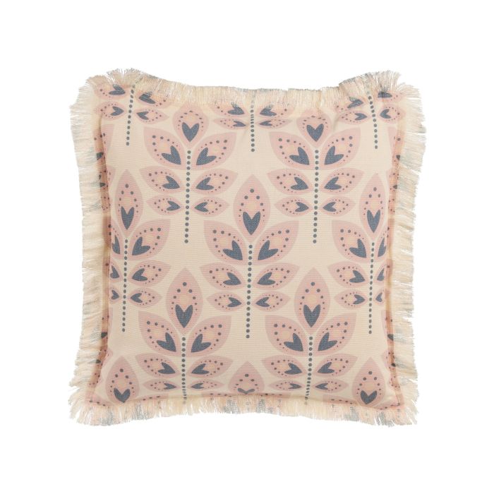 Fringed Cushion Leaf Pattern 60x60cm Beige