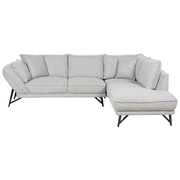 Left Hand Linen Corner Sofa Light Grey ELGA