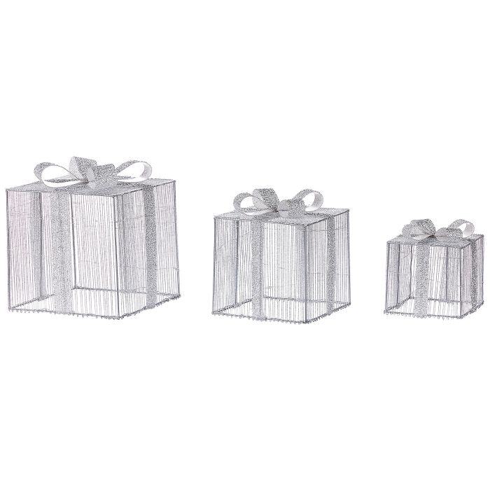 Set of 3 Outdoor LED Decorations Christmas Gifts 25cm Silver