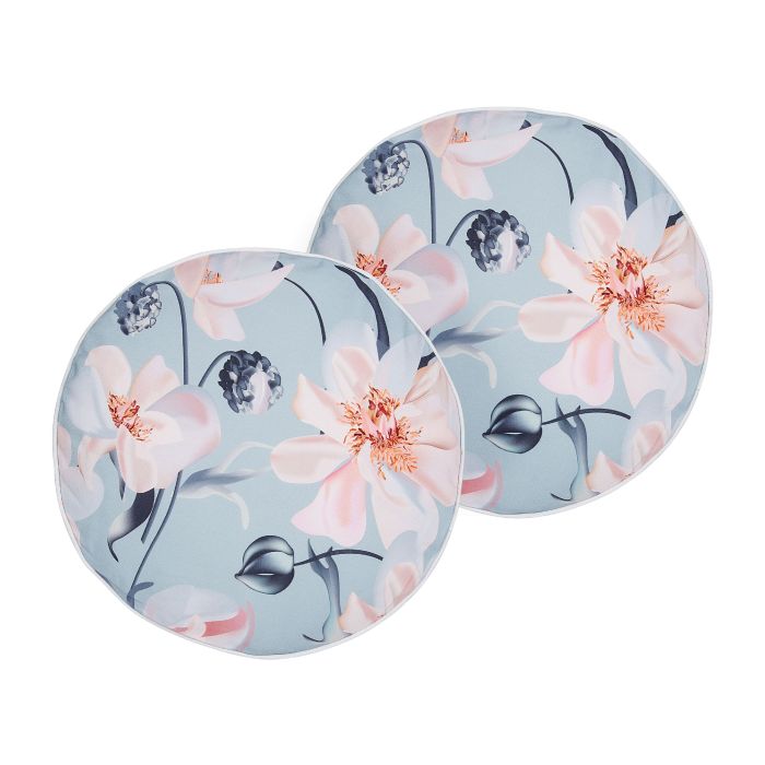Set of 2 Outdoor Cushions Floral Pattern âŒ€ 40 cm Blue APRICALE