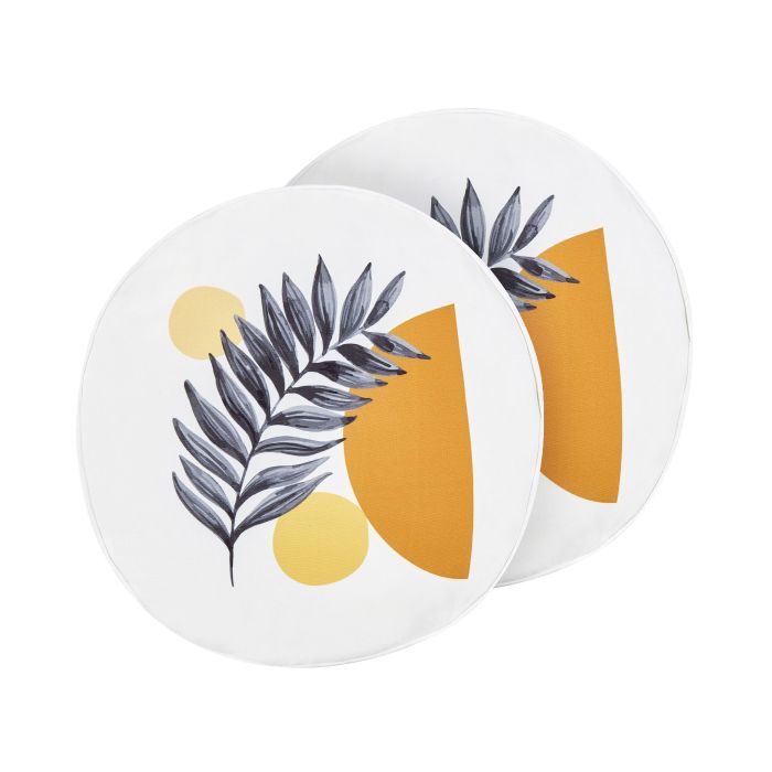 Set of 2 Outdoor Cushions Leaf Pattern ⌀ 40 cm White VIOZENE