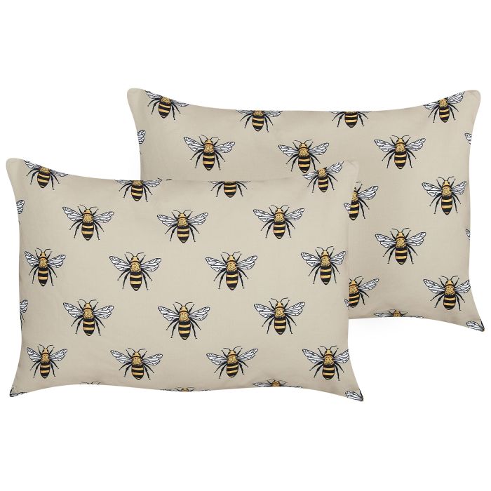 Set of 2 Outdoor Cushions Bee Pattern 40 x 60 cm Beige CANNETO