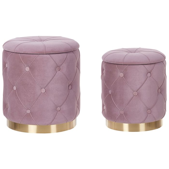 Set of 2 Storage Pouffes Pink PUEBLO