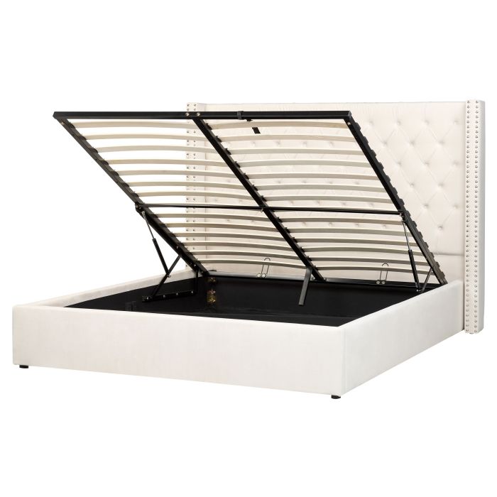 Velvet EU King Size Ottoman Bed Off-White LUBBON