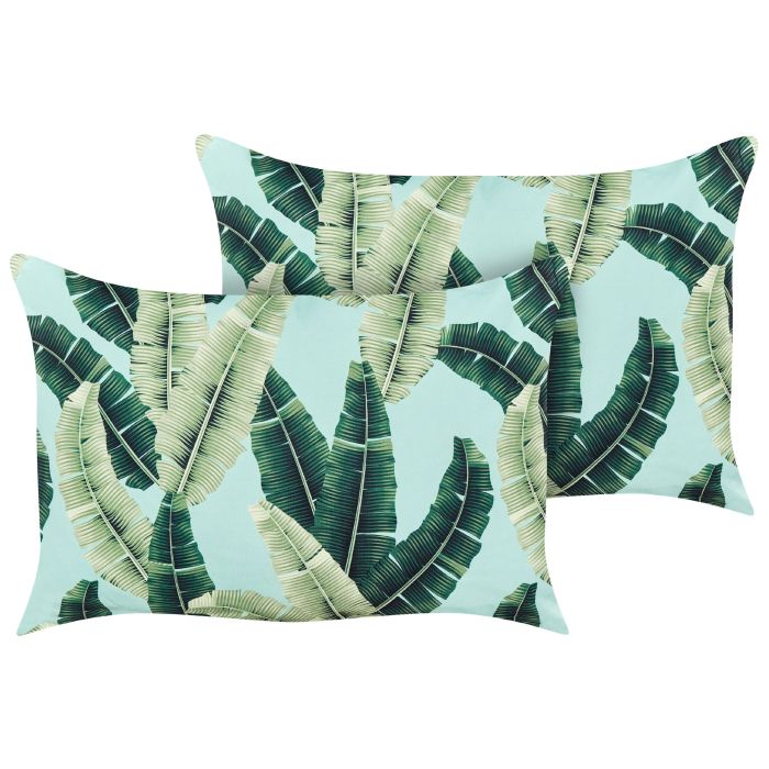 Set of 2 Outdoor Cushions Leaf Motif 40 x 60 cm Green BOISSANO
