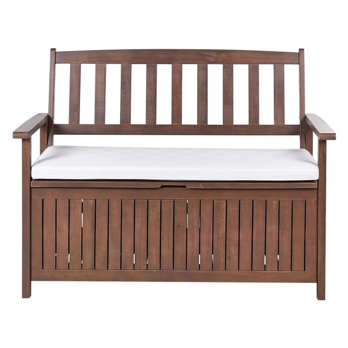Acacia Wood Garden Bench with Storage 120 cm Dark with White Cushion SOVANA
