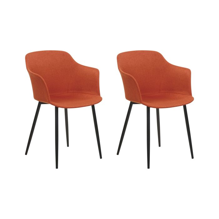 Set of 2 Fabric Dining Chairs Orange ELIM