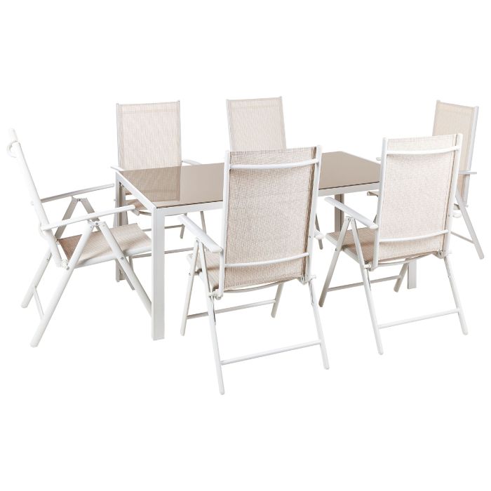 6 Seater Metal Garden Dining Set Beige CATANIA