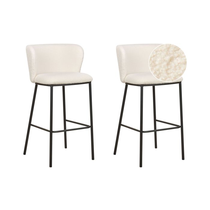 Set of 2 Boucle Bar Chairs White MINA