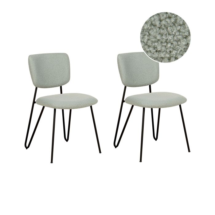 Set of 2 Boucle Dining Chairs Light Green NELKO