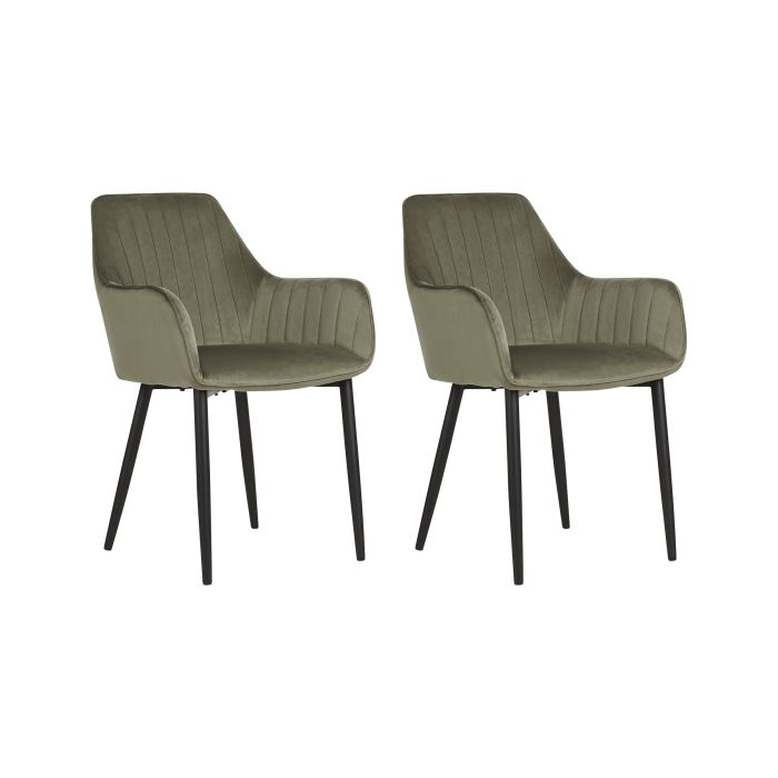 Set of 2 Velvet Dining Chairs Olive Green WELLSTON
