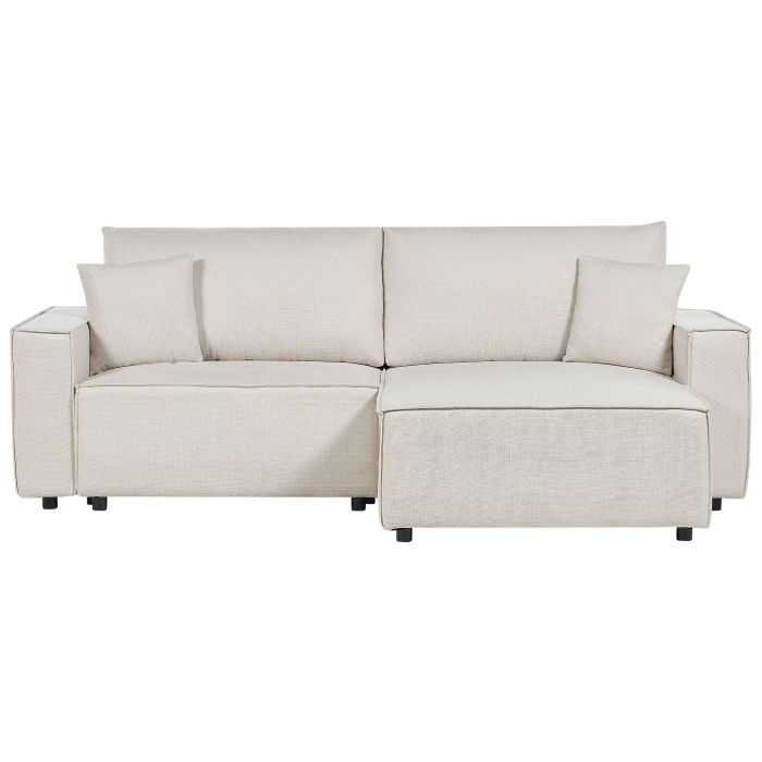 Left Hand Fabric Corner Sofa Bed with Storage Beige KARILA