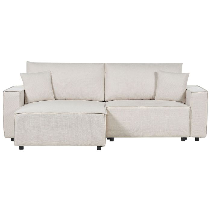 Right Hand Fabric Corner Sofa Bed with Storage Beige KARILA