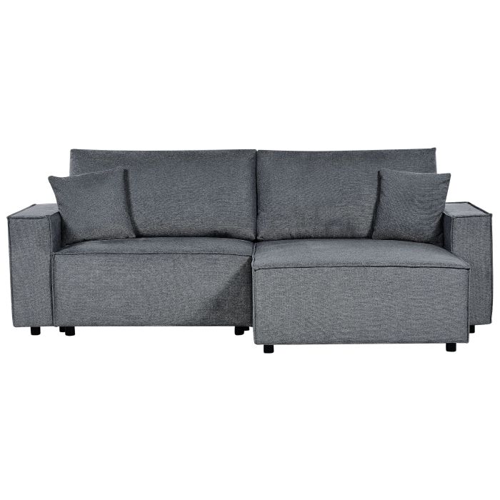 Left Hand Fabric Corner Sofa Bed with Storage Dark Grey KARILA