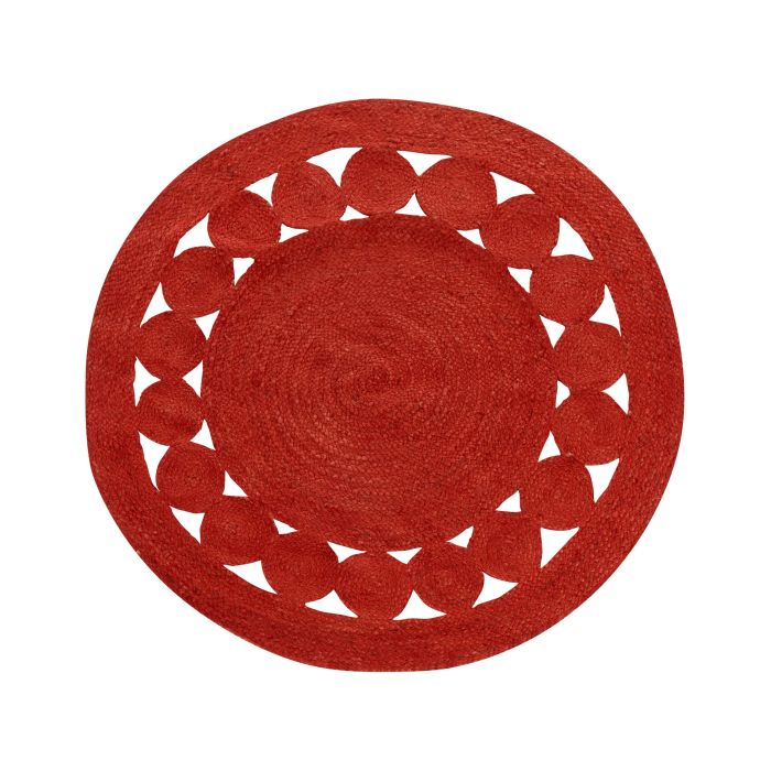 Round Jute Area Rug 120cm Red