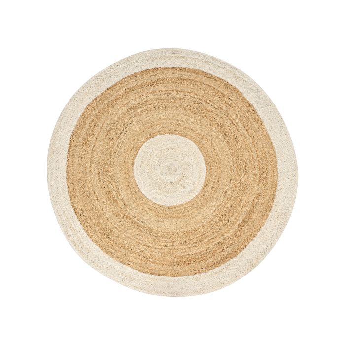 Round Jute Area Rug 140cm Beige and White