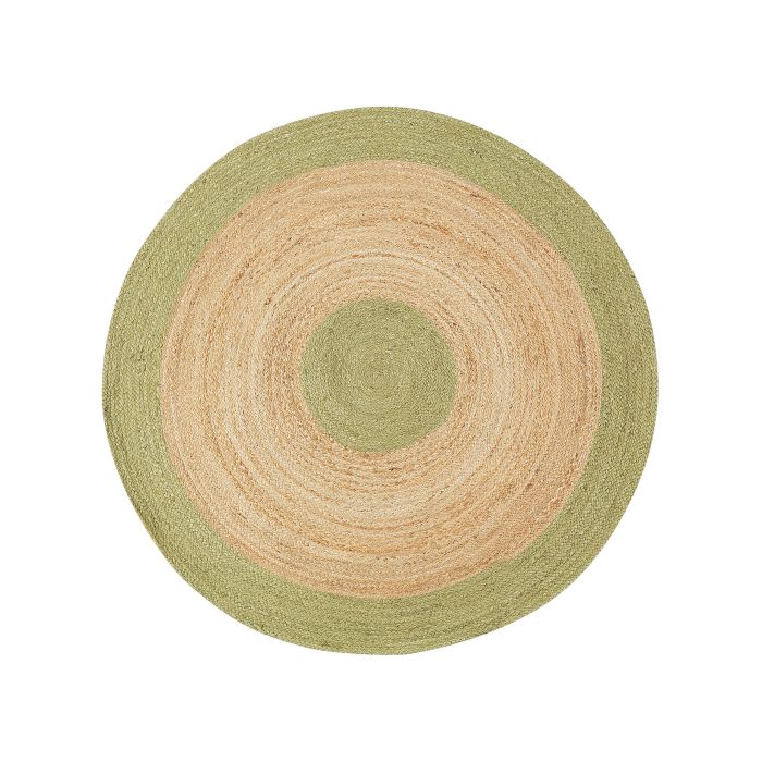 Round Jute Area Rug 140cm Beige and Green