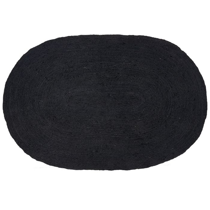 Oval Jute Area Rug 160x230cm Black