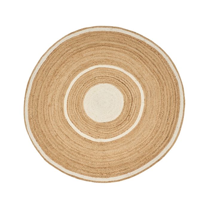 Round Jute Area Rug 140cm Beige and White