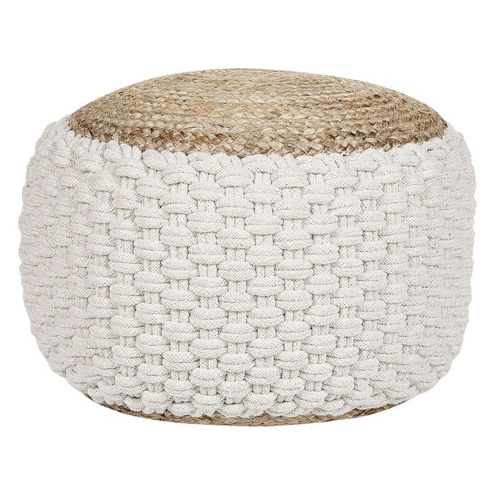Cotton Knitted Pouffe White and Beige AIZA