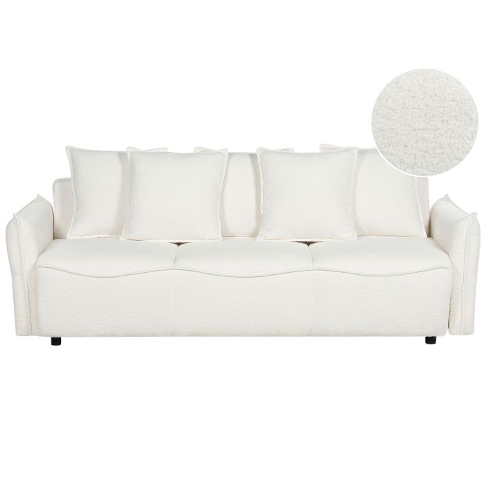 Boucle Sofa Bed with Storage White KRAMA