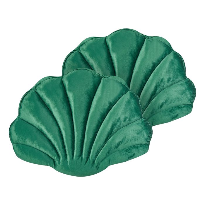 Set of 2 Velvet Seashell Cushions 47x35cm Green